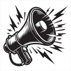 screaming megaphone announcement Silhouette on isolated white background
