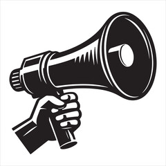 screaming megaphone announcement Silhouette on isolated white background