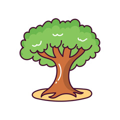Tree doodle color line icon with white background vector stock illustration