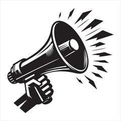 screaming megaphone announcement Silhouette on isolated white background