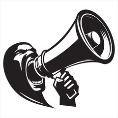 screaming megaphone announcement Silhouette on isolated white background