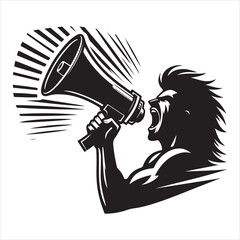 screaming megaphone announcement Silhouette on isolated white background
