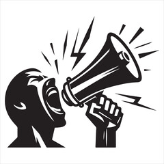 screaming megaphone announcement Silhouette on isolated white background