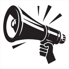 screaming megaphone announcement Silhouette on isolated white background