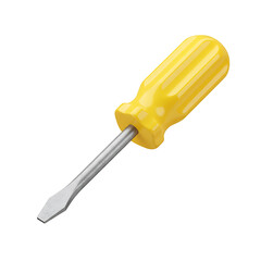 A Close-up View of a Yellow Screwdriver Isolated on White Background, Ideal for Repair, Construction, DIY Projects