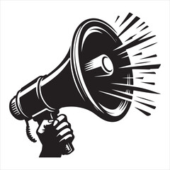 screaming megaphone announcement Silhouette on isolated white background