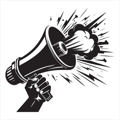 screaming megaphone announcement Silhouette on isolated white background