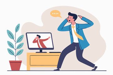 Online video interview, meeting discussion or teaching e-learning, job interview or employment, talk or chat with colleague, conference call, businessman talking on computer laptop online interview.