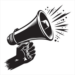 screaming megaphone announcement Silhouette on isolated white background