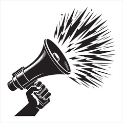 screaming megaphone announcement Silhouette on isolated white background