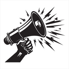 screaming megaphone announcement Silhouette on isolated white background