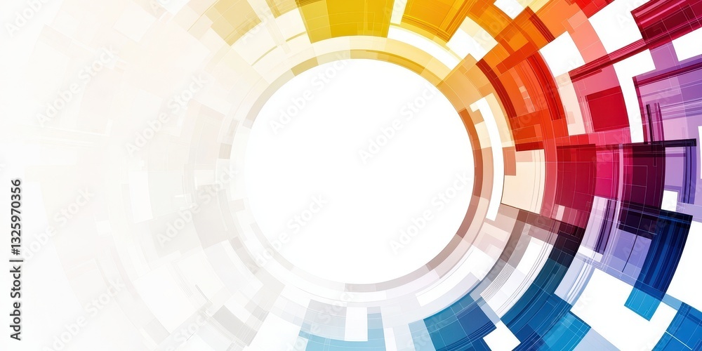 Poster A vibrant, abstract design featuring bold colors radiating from a central point, creating a dynamic and modern visual effect.