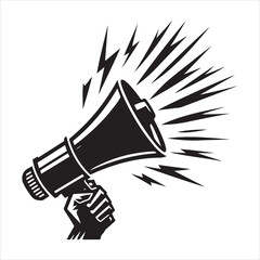 screaming megaphone announcement Silhouette on isolated white background