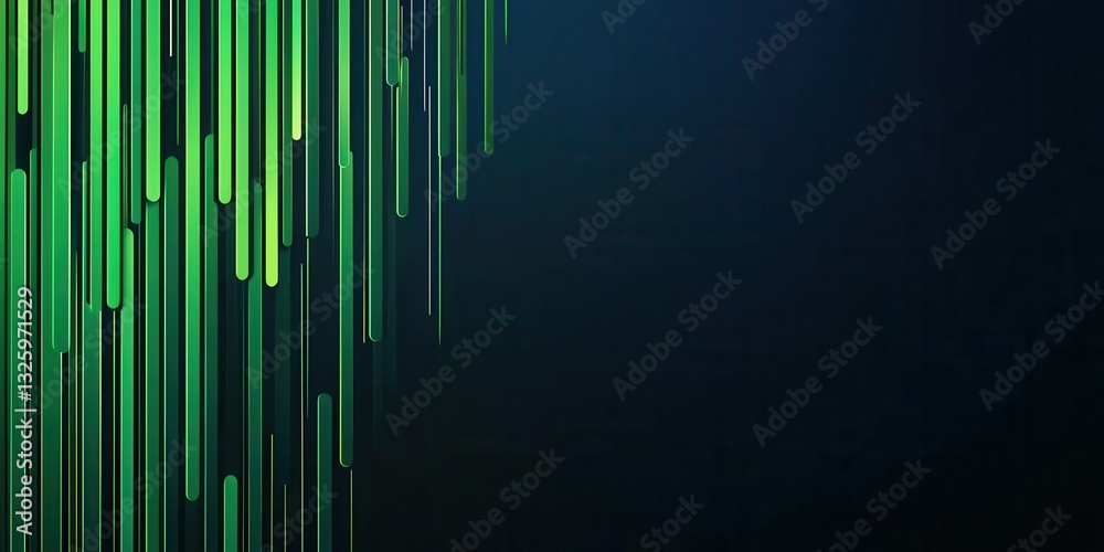 Poster A vibrant abstract image featuring vertical green lines against a dark background, creating a sense of movement and depth.