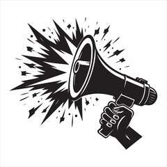screaming megaphone announcement Silhouette on isolated white background