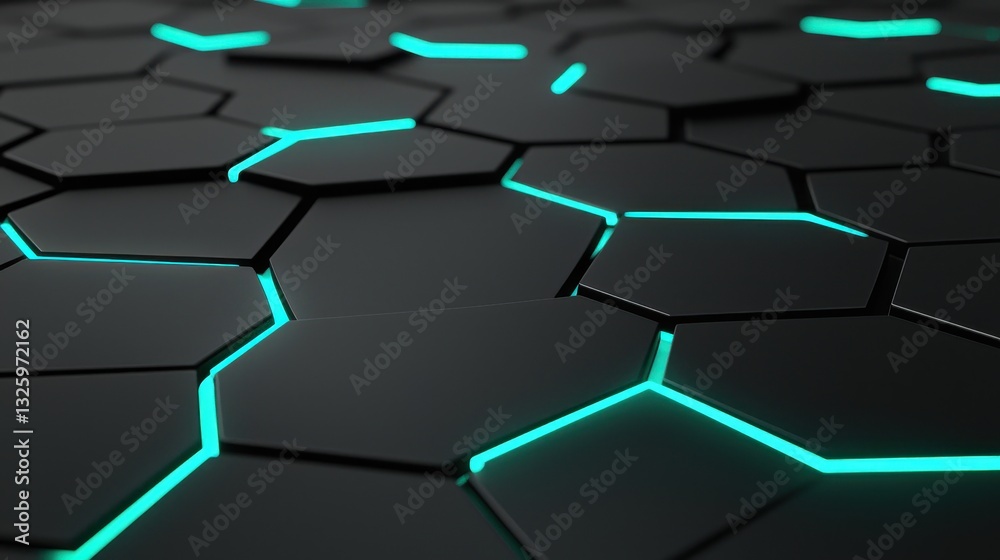 Poster A close-up view of a hexagonal surface featuring glowing blue lines, creating a modern and futuristic aesthetic.
