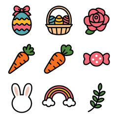 Fototapeta premium Easter Celebration Colorful Eggs, Carrots, and Bunny Icons