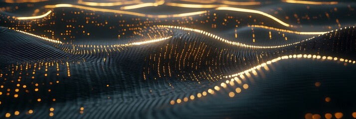 Abstract digital wave pattern with glowing particles