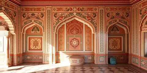 Intricate marble inlay work adorns the walls of Agra's Baby Taj,  monumental,  minarets