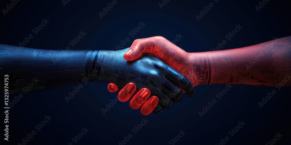 Poster A striking handshake between two hands, one adorned with intricate designs, symbolizing unity and diversity against a dark backdrop.