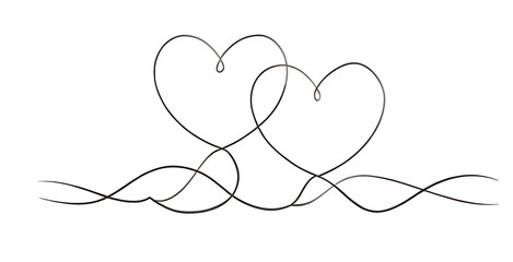 Two heart and love sign. One continuous line drawing of love icon. Symbol of Valentine day and romantic moment isolated on white background PNG.GENERATIVE AI