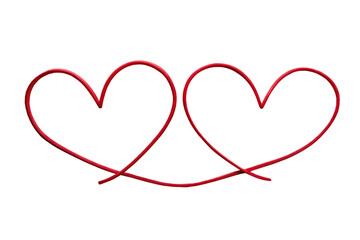 continuous line drawing of two red hearts isolated on white background PNG. GENERAATIVE AI