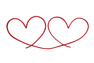 continuous line drawing of two red hearts isolated on white background PNG. GENERAATIVE AI