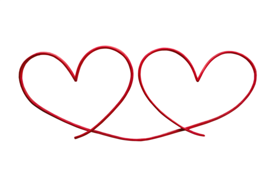 continuous line drawing of two red hearts isolated on white background PNG. GENERAATIVE AI