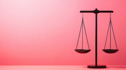 A sleek black scale balances on a pink background, symbolizing justice, fairness, and equilibrium.
