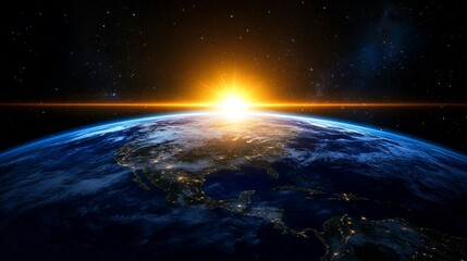 Fototapeta premium Stunning Earth Sunrise Space View Planet Global sky blue land world light night