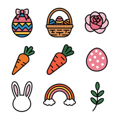 Fototapeta premium Easter Celebration Colorful Eggs, Carrots, and Bunny Icons
