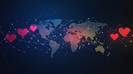 Connecting hearts through a glowing network across the globe showcasing unity and love in a vibrant illustration. Global Love Day