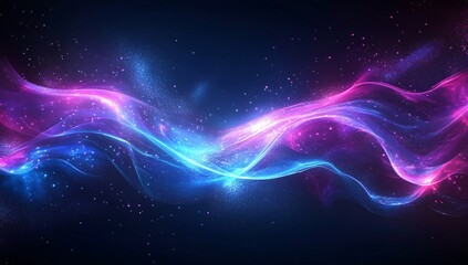 Obraz premium Dynamic light waves creating vibrant cosmic patterns abstract space digital art dark background