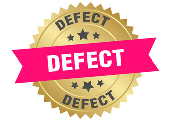 defect. defect round pink and gold label isolated on transparent background