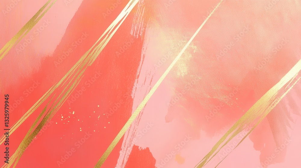 Poster Soft muted coral pencil strokes create a gentle gradient with golden accents on a textured background suitable for artistic projects