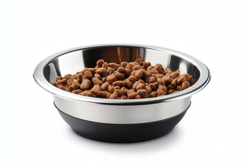 Obraz premium Stainless Steel Bowl Filled with Chicken-Flavored Dry Cat Food for Adult Cats