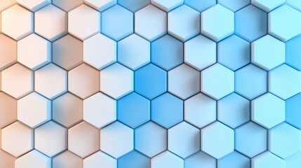 Fototapeta premium A visually appealing pattern of hexagonal tiles in shades of blue and white, creating a modern and geometric design.