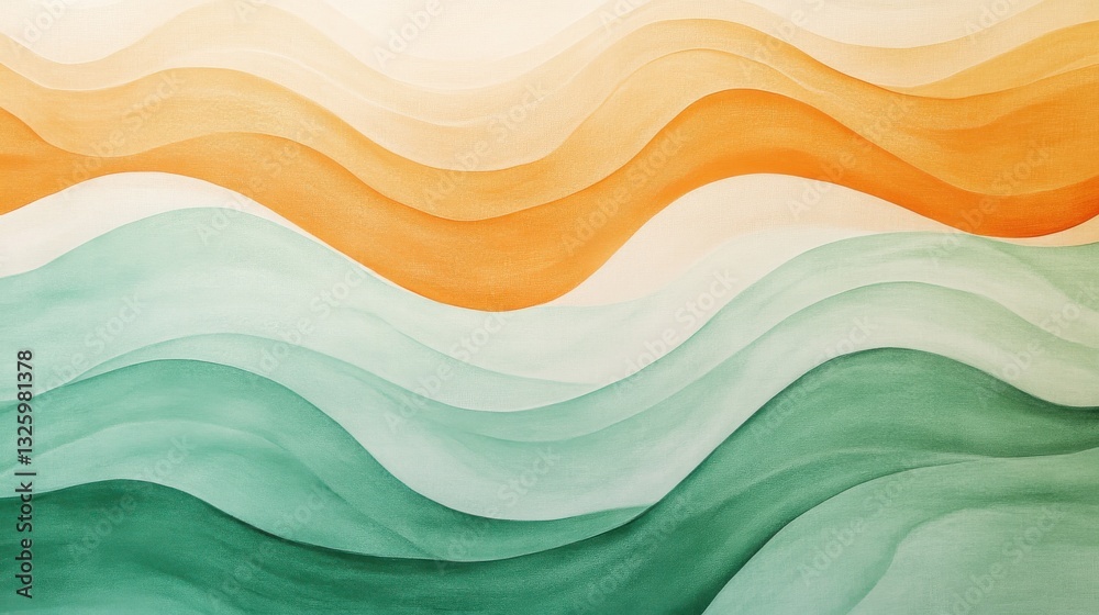Poster Wavy minimalist strokes create a soft gradient blending warm and cool hues in a modern artistic design