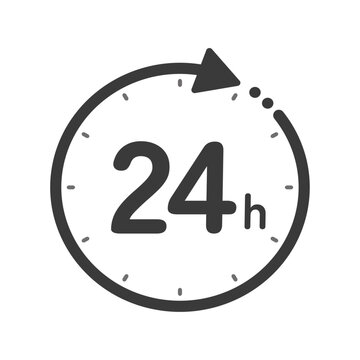 24hの文字と回転する矢印が付いた黒いアイコン - シンプルな24時間のイメージ素材