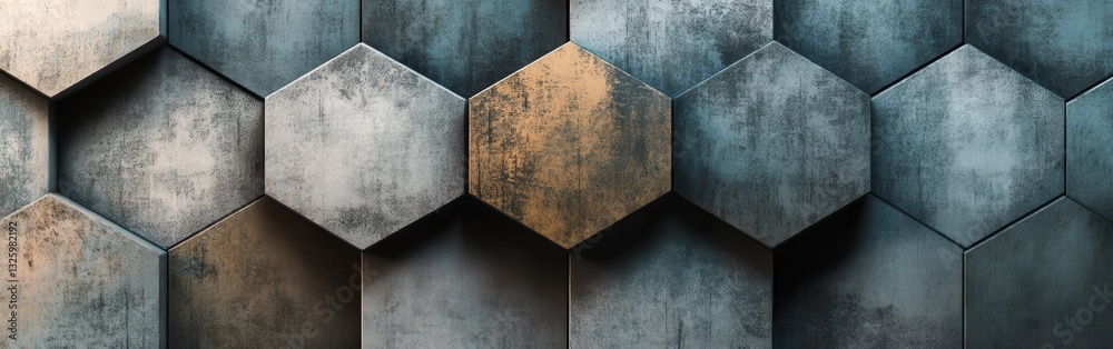 Aufkleber Bold pencil strokes create a minimalist design with hexagonal patterns on a textured surface in a modern space
