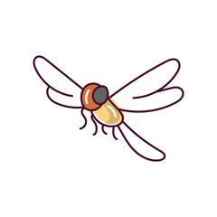 Dragonfly doodle color line icon with white background vector stock illustration