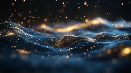 Cosmic Wavy Digital Art with Gold Specks and Blue Accents