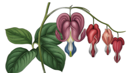 Realistic illustration of fresh, ripe bleeding heart, emphasizing its smooth texture and vibrant color, against a clean white background for a fresh and minimalistic aesthetic.