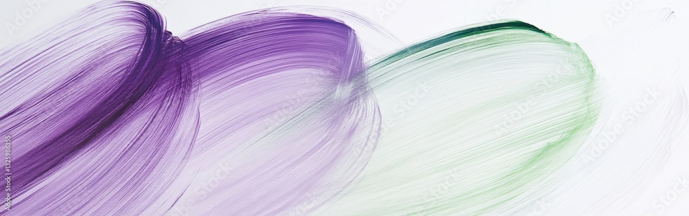 Poster soft abstract composition with flowing white and pastel purple and green brush strokes enhancing tra