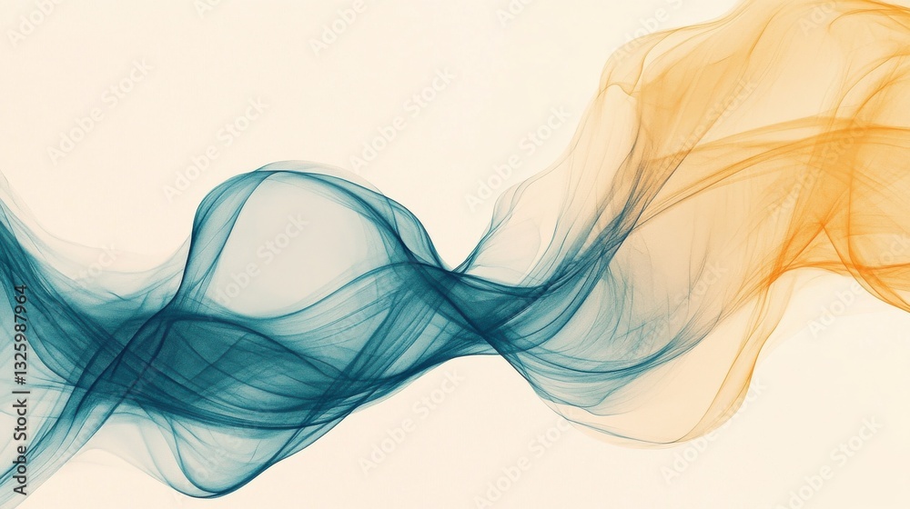 Fototapete flowing abstract lines create a harmonious blend of turquoise and golden hues on a light background