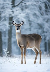 Majestic Deer in Snowy Forest