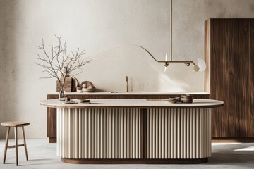 Elegant Contemporary Kitchen Design with Curved Island and Gold Details