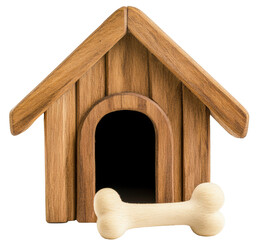 Obraz na płótnie Canvas Wooden dog house with a bone in a cozy setting for pets