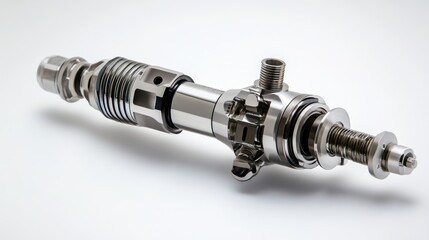 Close-up of a precision-engineered metallic component, showcasing intricate details and assembly.