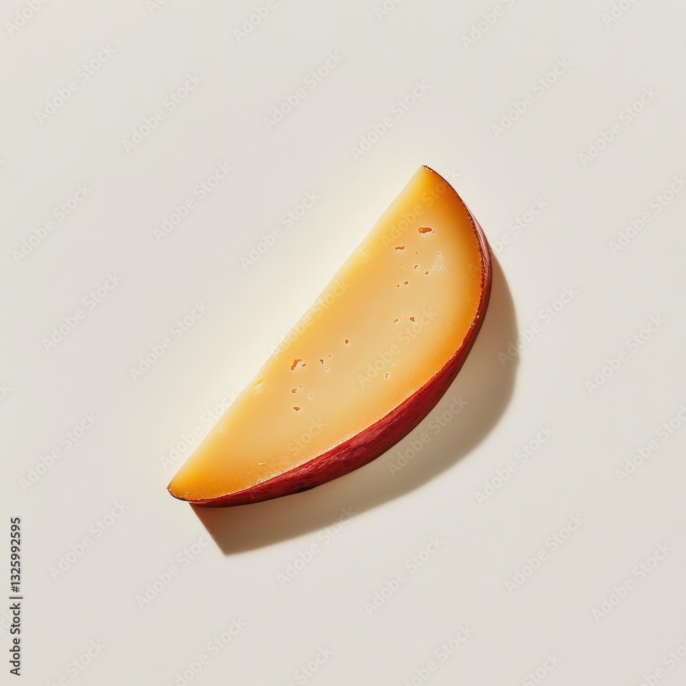 Poster creamy wedge of gouda cheese placed on a light background showcasing its smooth texture and rich col